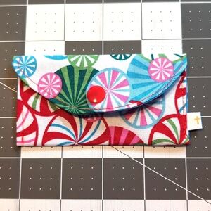 Christmas PinWheels Gift Card Holder Reusable Lined Fabric Washable Snaps Closed